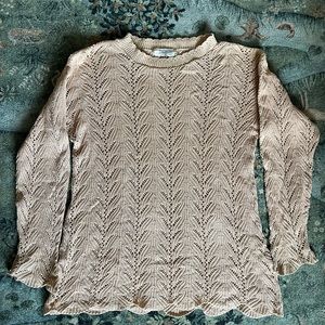 Vintage peachy pink scallop hem cotton knit sweater